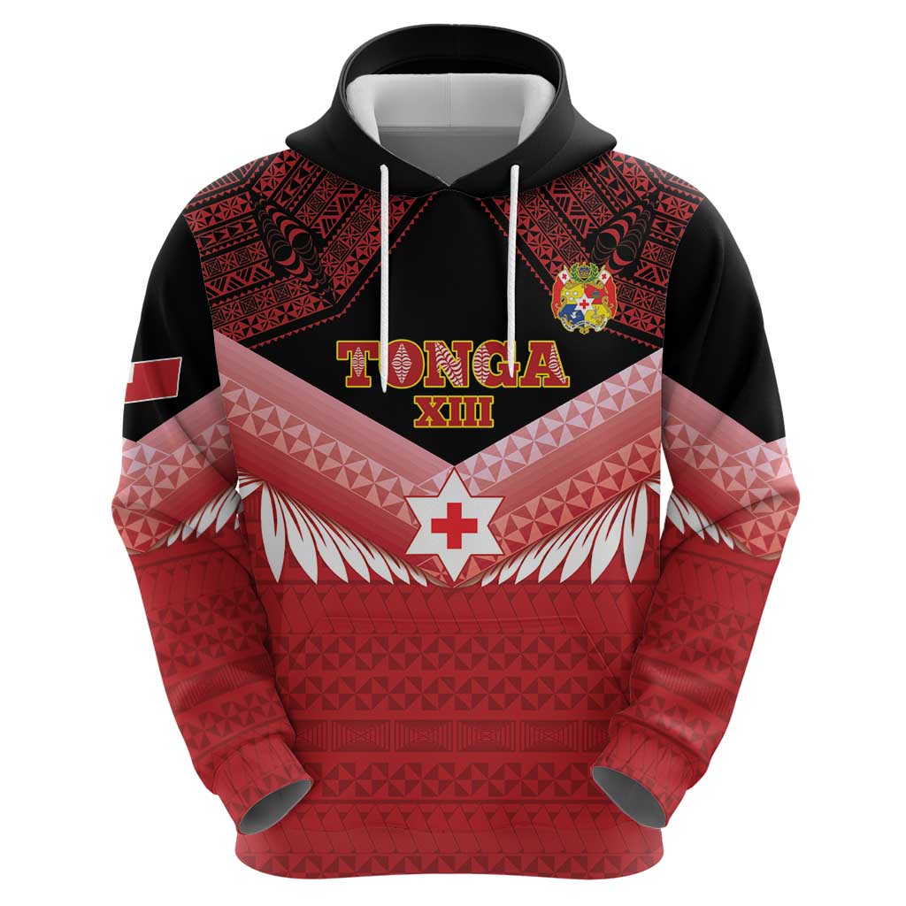 Custom Mate Maa Tonga XIII Hoodie Tongan Kupesi Ngatu - Rugby Style LT14 - Polynesian Pride