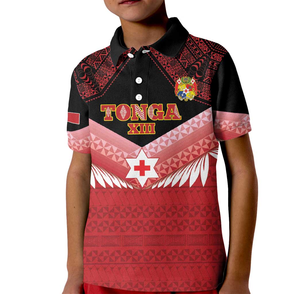 Custom Mate Maa Tonga XIII Kid Polo Shirt Tongan Kupesi Ngatu - Rugby Style LT14 Kid Red - Polynesian Pride
