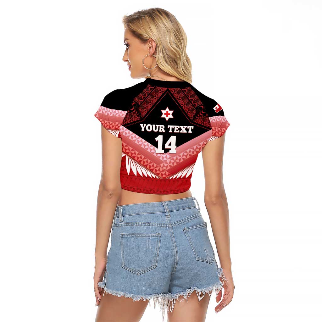 Custom Mate Maa Tonga XIII Raglan Cropped T Shirt Tongan Kupesi Ngatu - Rugby Style