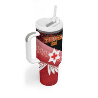 Personalised Mate Maa Tonga XIII Tumbler With Handle Tongan Kupesi Ngatu - Rugby Style