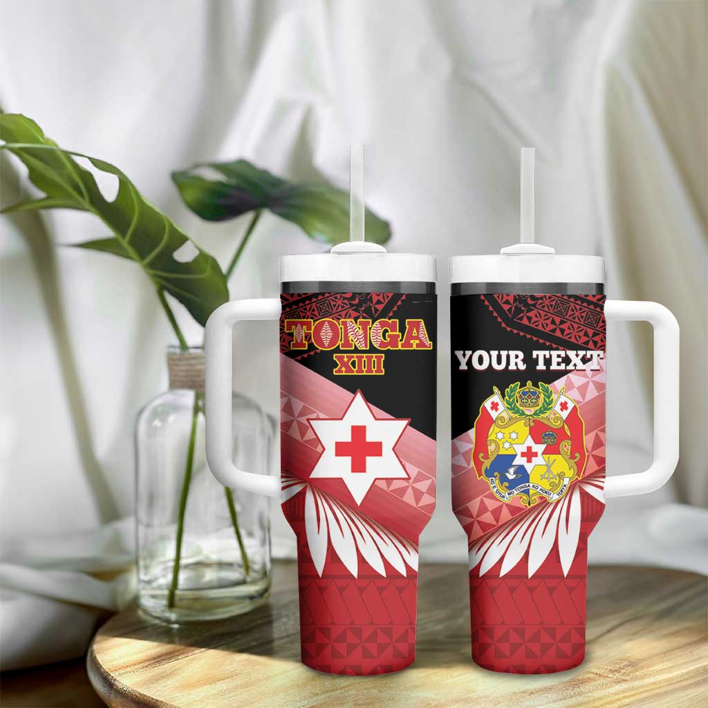 Personalised Mate Maa Tonga XIII Tumbler With Handle Tongan Kupesi Ngatu - Rugby Style