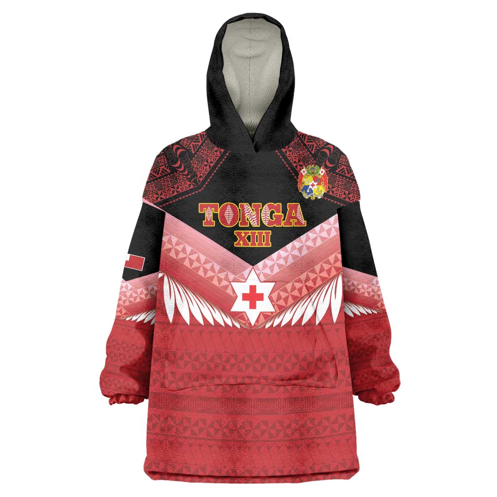 Custom Mate Maa Tonga XIII Wearable Blanket Hoodie Tongan Kupesi Ngatu - Rugby Style