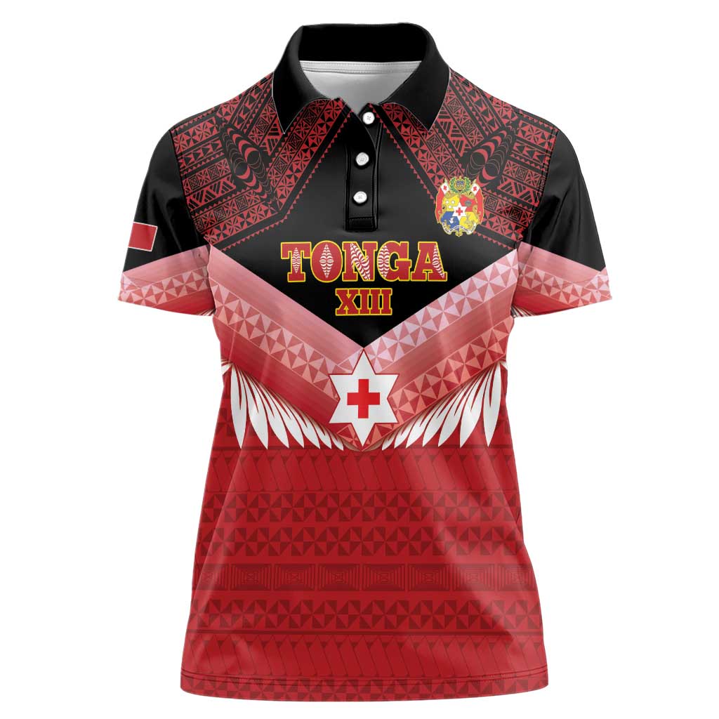 Custom Mate Maa Tonga XIII Women Polo Shirt Tongan Kupesi Ngatu - Rugby Style LT14 Female Red - Polynesian Pride