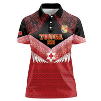Custom Mate Maa Tonga XIII Women Polo Shirt Tongan Kupesi Ngatu - Rugby Style LT14 Female Red - Polynesian Pride