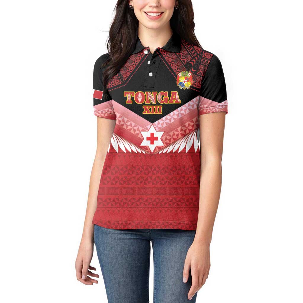 Custom Mate Maa Tonga XIII Women Polo Shirt Tongan Kupesi Ngatu - Rugby Style LT14 - Polynesian Pride