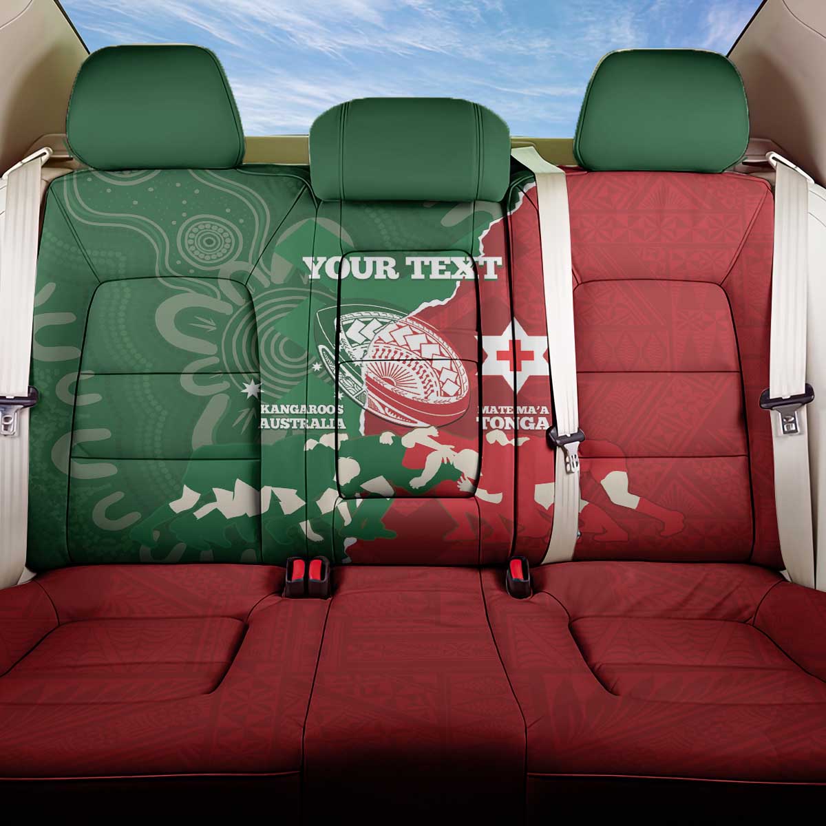 Custom Tonga And Australia Rugby Back Car Seat Cover Mate Maa Tongan Ngatu Mix Kangaroos Aboriginal