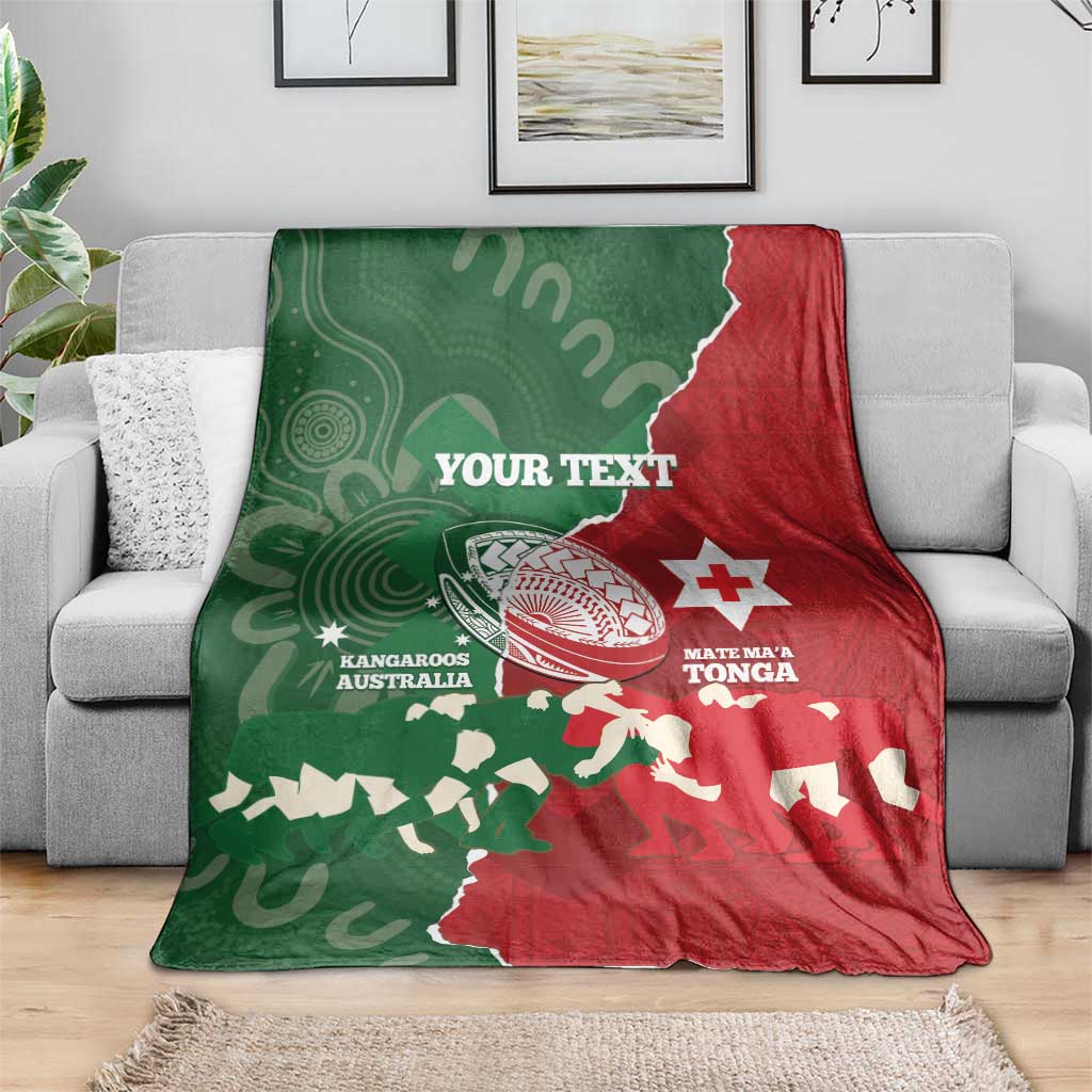 Custom Tonga And Australia Rugby Blanket Mate Maa Tongan Ngatu Mix Kangaroos Aboriginal