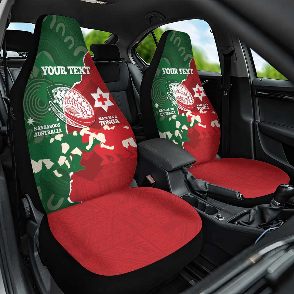 Custom Tonga And Australia Rugby Car Seat Cover Mate Maa Tongan Ngatu Mix Kangaroos Aboriginal