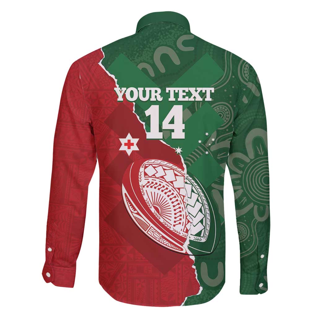 Custom Tonga And Australia Rugby Family Matching Tank Maxi Dress and Hawaiian Shirt Mate Maa Tongan Ngatu Mix Kangaroos Aboriginal