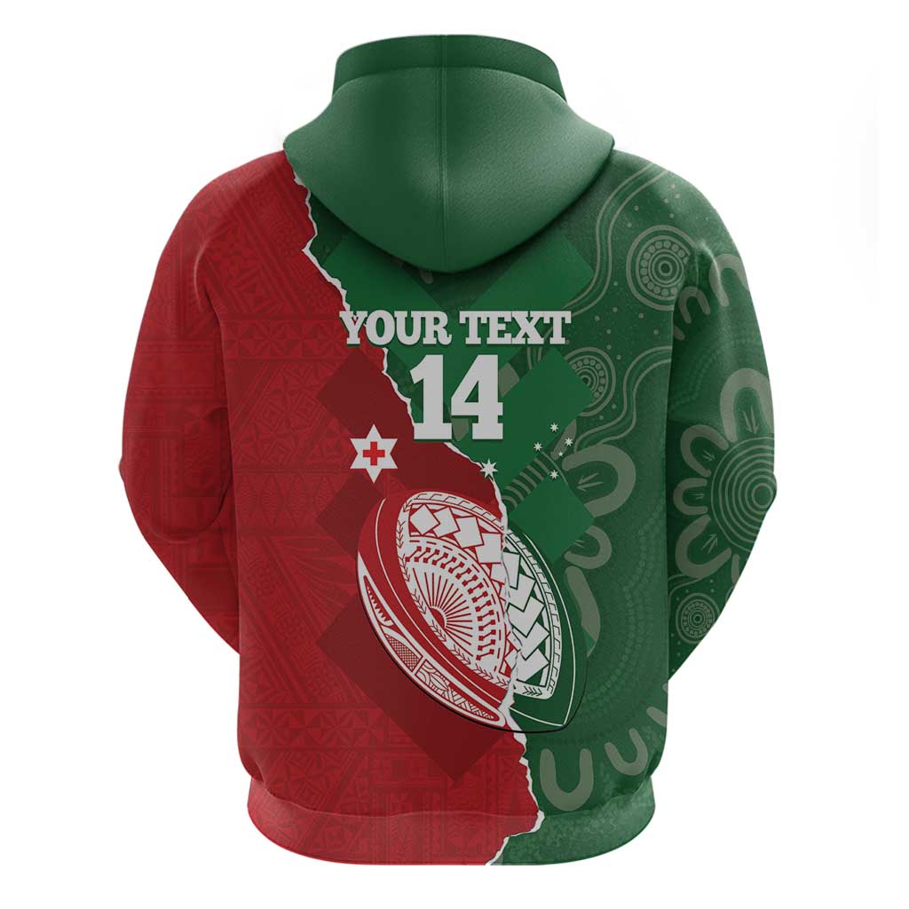 Custom Tonga And Australia Rugby Hoodie Mate Maa Tongan Ngatu Mix Kangaroos Aboriginal LT14 - Polynesian Pride