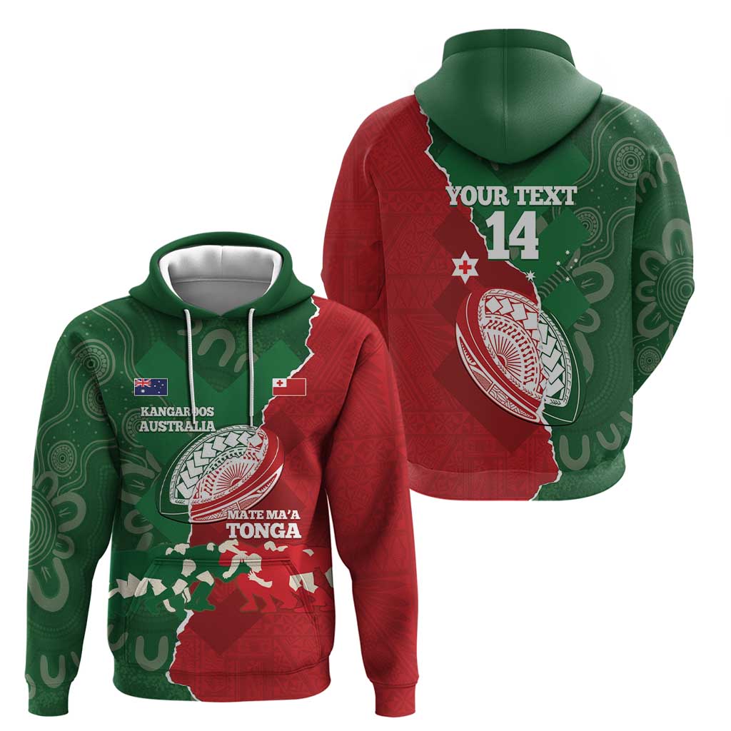Custom Tonga And Australia Rugby Hoodie Mate Maa Tongan Ngatu Mix Kangaroos Aboriginal LT14 - Polynesian Pride