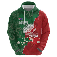 Custom Tonga And Australia Rugby Hoodie Mate Maa Tongan Ngatu Mix Kangaroos Aboriginal LT14 - Polynesian Pride