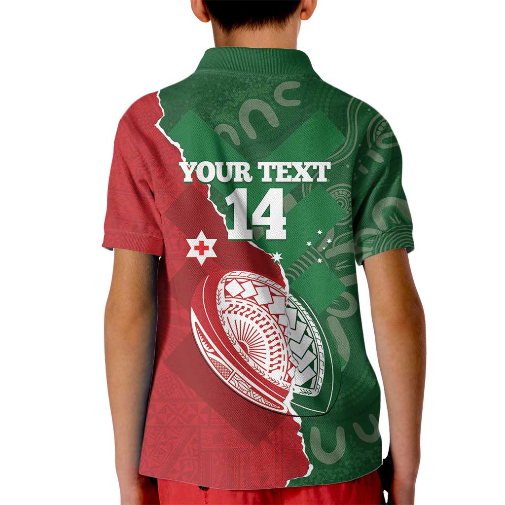 Custom Tonga And Australia Rugby Kid Polo Shirt Mate Maa Tongan Ngatu Mix Kangaroos Aboriginal LT14 - Polynesian Pride
