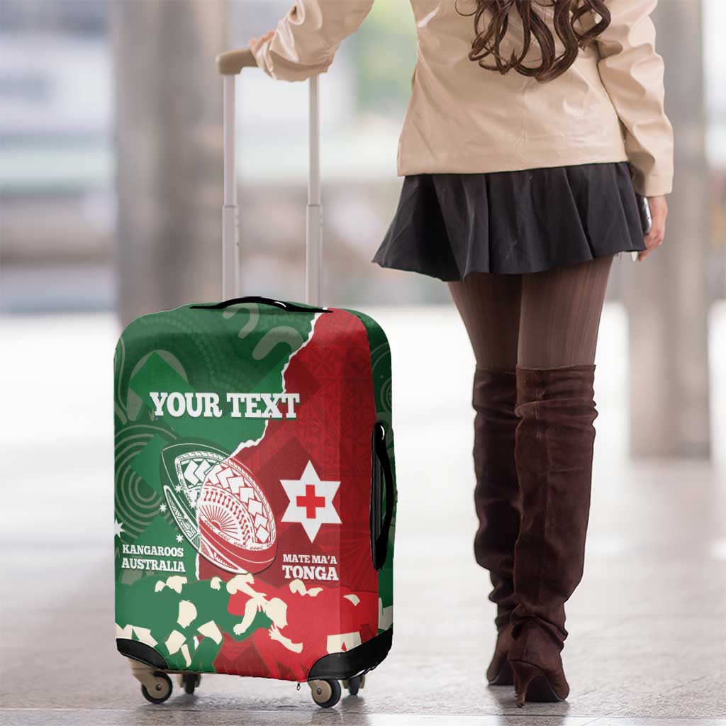 Custom Tonga And Australia Rugby Luggage Cover Mate Maa Tongan Ngatu Mix Kangaroos Aboriginal