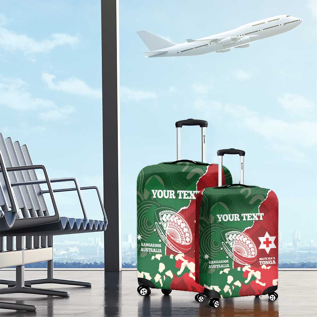 Custom Tonga And Australia Rugby Luggage Cover Mate Maa Tongan Ngatu Mix Kangaroos Aboriginal