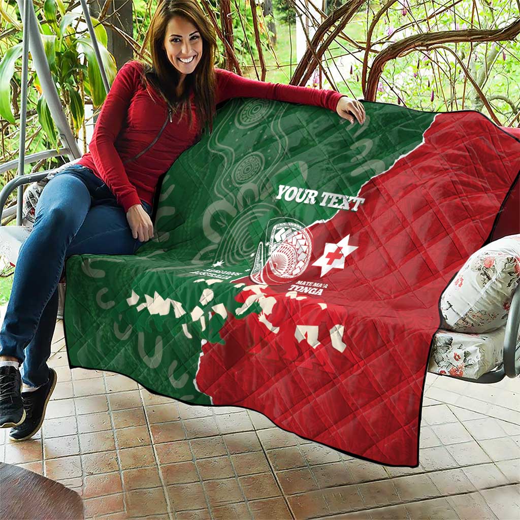Custom Tonga And Australia Rugby Quilt Mate Maa Tongan Ngatu Mix Kangaroos Aboriginal