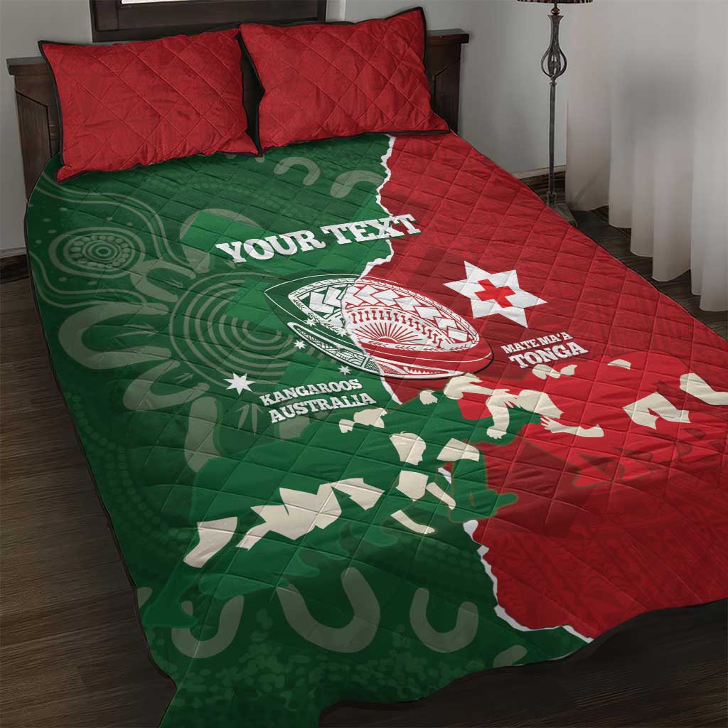 Custom Tonga And Australia Rugby Quilt Bed Set Mate Maa Tongan Ngatu Mix Kangaroos Aboriginal