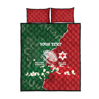 Custom Tonga And Australia Rugby Quilt Bed Set Mate Maa Tongan Ngatu Mix Kangaroos Aboriginal LT14 - Polynesian Pride