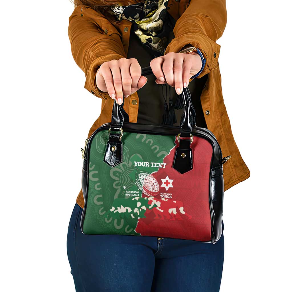 Custom Tonga And Australia Rugby Shoulder Handbag Mate Maa Tongan Ngatu Mix Kangaroos Aboriginal LT14 One Size Green - Polynesian Pride