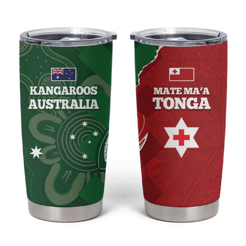 Tonga And Australia Rugby Tumbler Cup Mate Maa Tongan Ngatu Mix Kangaroos Aboriginal