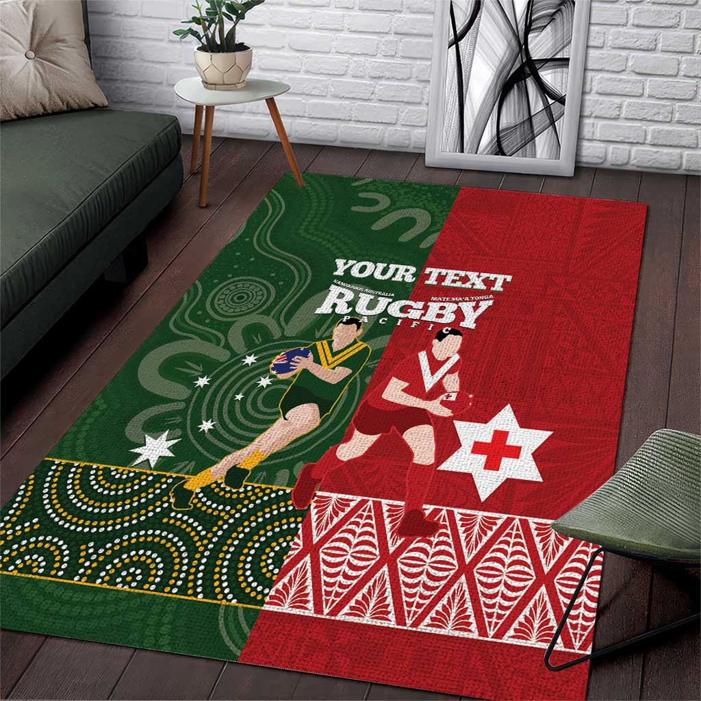 Custom Mate Maa Tonga And Kangaroo Australia Area Rug Tongan Kupesi Mix Aboriginal Art