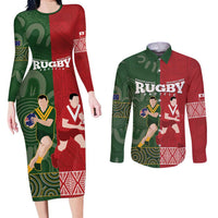 Custom Mate Maa Tonga And Kangaroo Australia Couples Matching Long Sleeve Bodycon Dress and Long Sleeve Button Shirt Tongan Kupesi Mix Aboriginal Art