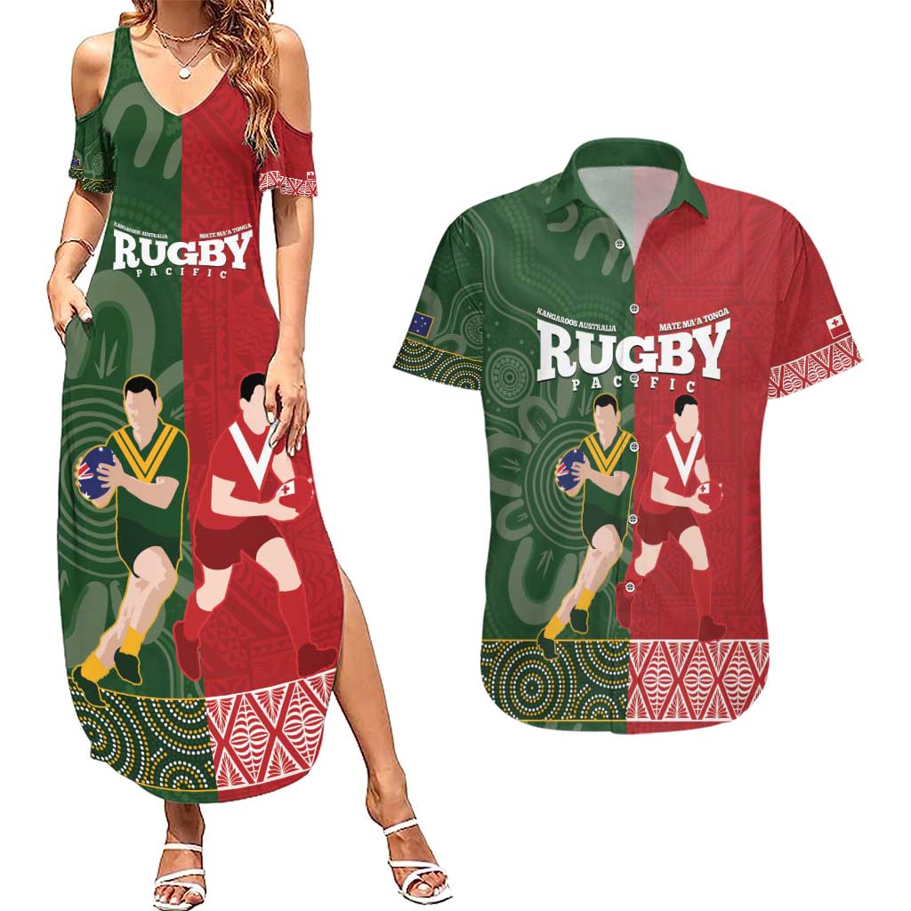 Custom Mate Maa Tonga And Kangaroo Australia Couples Matching Summer Maxi Dress and Hawaiian Shirt Tongan Kupesi Mix Aboriginal Art