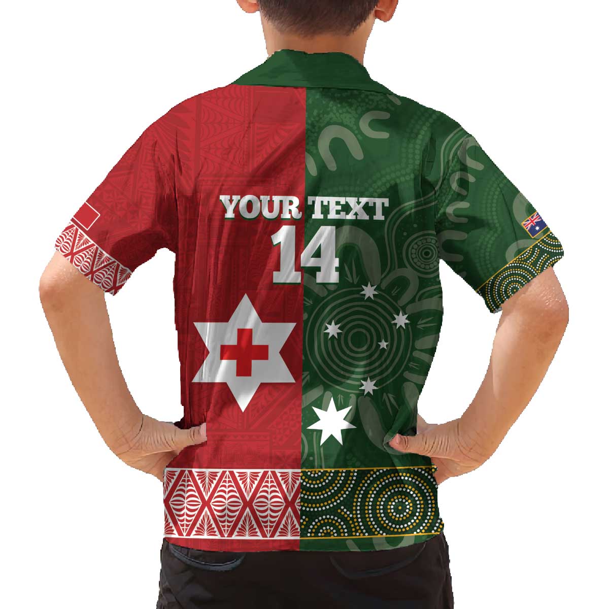 Custom Mate Maa Tonga And Kangaroo Australia Family Matching Off The Shoulder Long Sleeve Dress and Hawaiian Shirt Tongan Kupesi Mix Aboriginal Art