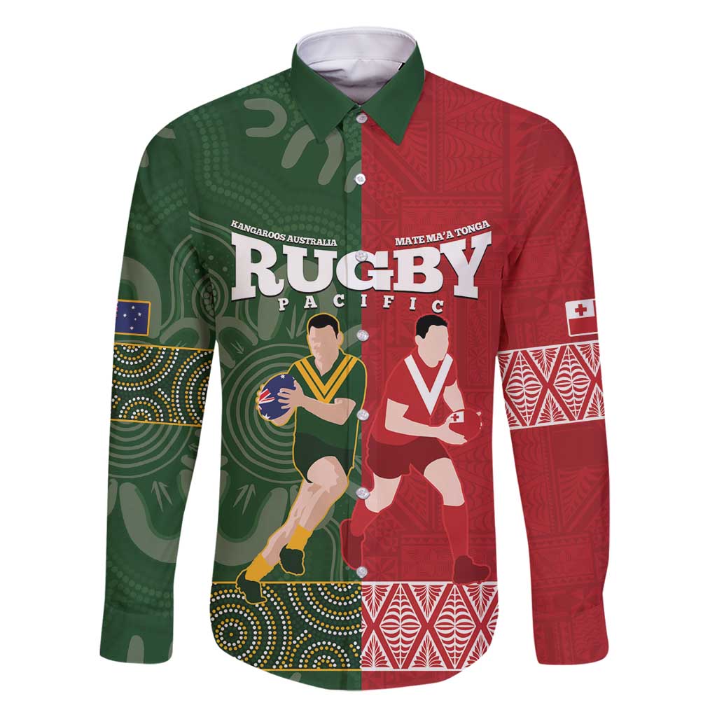 Custom Mate Maa Tonga And Kangaroo Australia Family Matching Off Shoulder Short Dress and Hawaiian Shirt Tongan Kupesi Mix Aboriginal Art