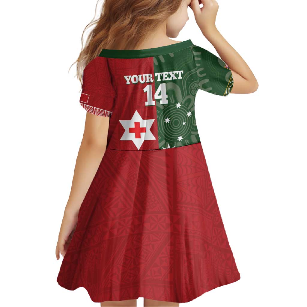 Custom Mate Maa Tonga And Kangaroo Australia Family Matching Short Sleeve Bodycon Dress and Hawaiian Shirt Tongan Kupesi Mix Aboriginal Art LT14 - Polynesian Pride