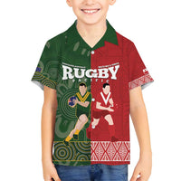 Custom Mate Maa Tonga And Kangaroo Australia Family Matching Summer Maxi Dress and Hawaiian Shirt Tongan Kupesi Mix Aboriginal Art LT14 Son's Shirt Green - Polynesian Pride