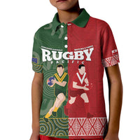Custom Mate Maa Tonga And Kangaroo Australia Kid Polo Shirt Tongan Kupesi Mix Aboriginal Art LT14 Kid Green - Polynesian Pride