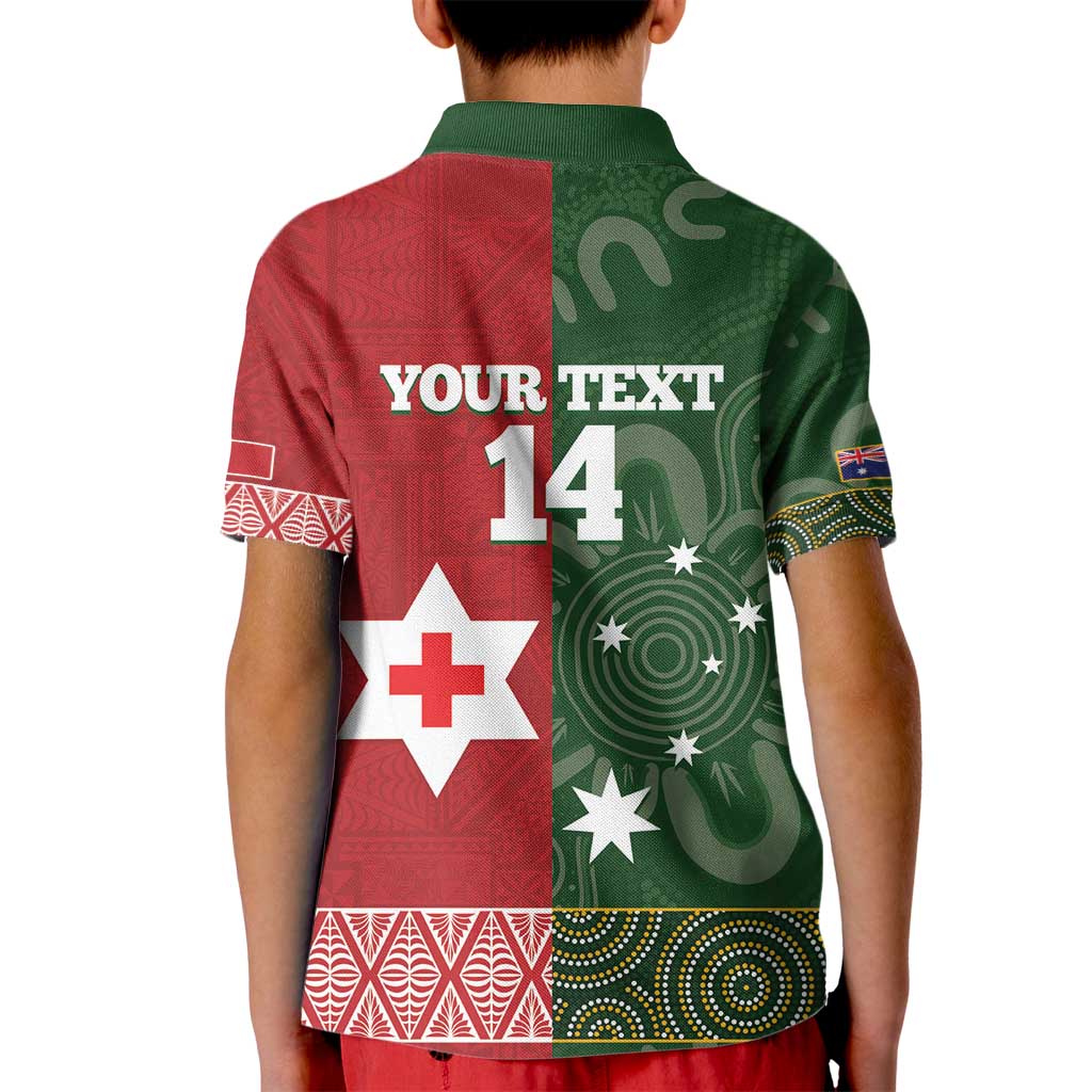 Custom Mate Maa Tonga And Kangaroo Australia Kid Polo Shirt Tongan Kupesi Mix Aboriginal Art LT14 - Polynesian Pride