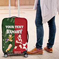 Custom Mate Maa Tonga And Kangaroo Australia Luggage Cover Tongan Kupesi Mix Aboriginal Art LT14 Green - Polynesian Pride