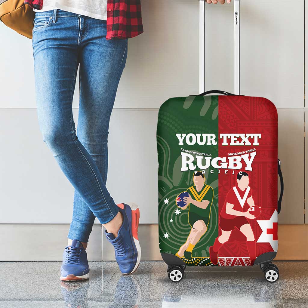 Custom Mate Maa Tonga And Kangaroo Australia Luggage Cover Tongan Kupesi Mix Aboriginal Art LT14 - Polynesian Pride