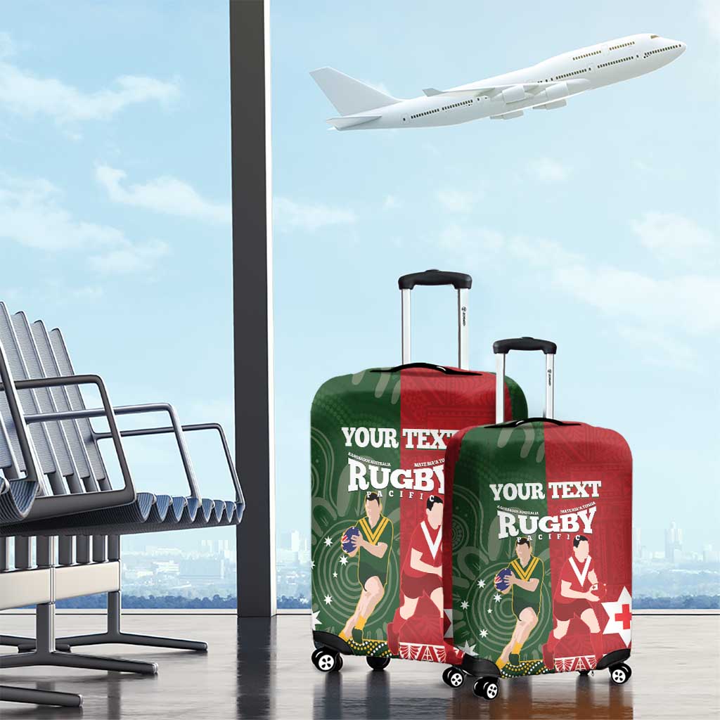 Custom Mate Maa Tonga And Kangaroo Australia Luggage Cover Tongan Kupesi Mix Aboriginal Art LT14 - Polynesian Pride