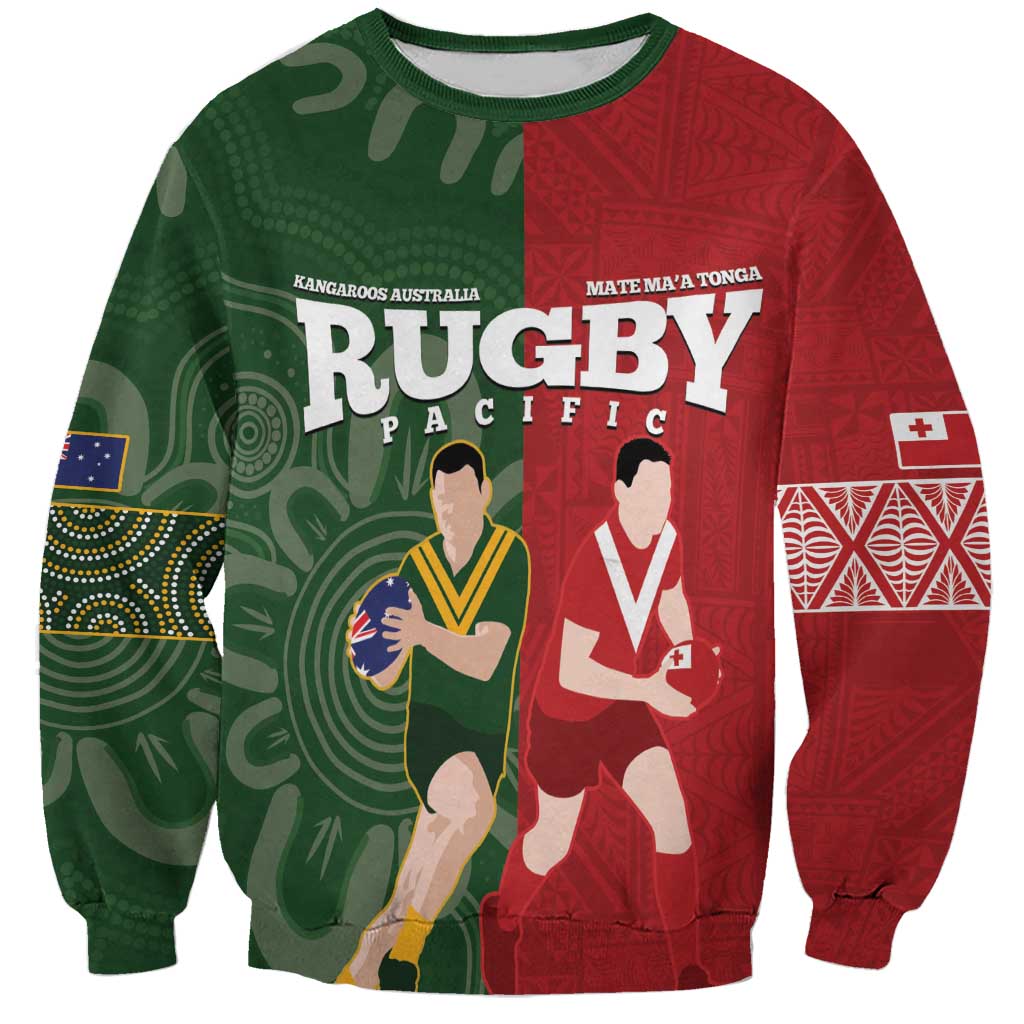 Custom Mate Maa Tonga And Kangaroo Australia Sweatshirt Tongan Kupesi Mix Aboriginal Art