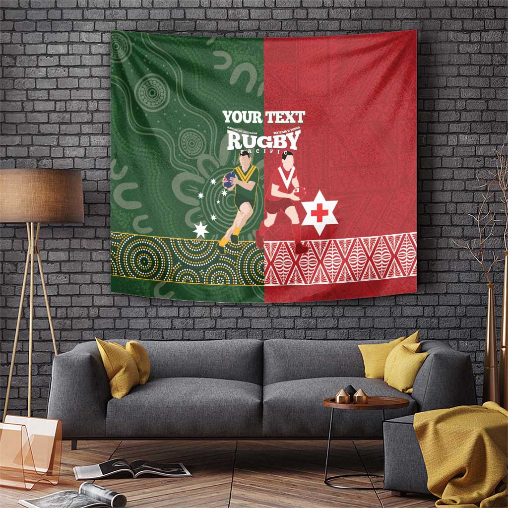 Custom Mate Maa Tonga And Kangaroo Australia Tapestry Tongan Kupesi Mix Aboriginal Art