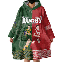 Custom Mate Maa Tonga And Kangaroo Australia Wearable Blanket Hoodie Tongan Kupesi Mix Aboriginal Art LT14 - Polynesian Pride