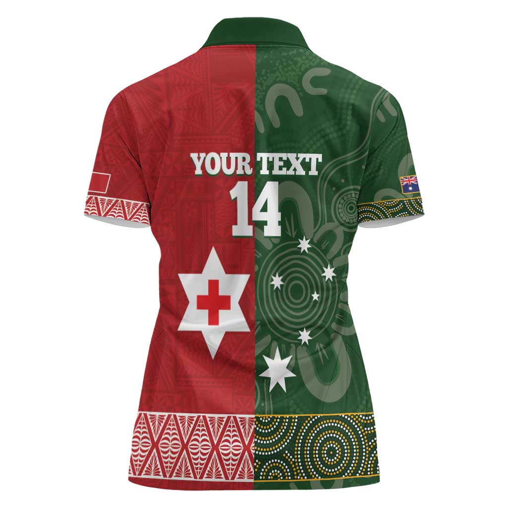 Custom Mate Maa Tonga And Kangaroo Australia Women Polo Shirt Tongan Kupesi Mix Aboriginal Art LT14 - Polynesian Pride