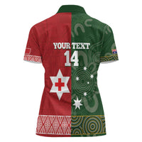 Custom Mate Maa Tonga And Kangaroo Australia Women Polo Shirt Tongan Kupesi Mix Aboriginal Art LT14 - Polynesian Pride