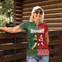Custom Mate Maa Tonga And Kangaroo Australia Women Polo Shirt Tongan Kupesi Mix Aboriginal Art LT14 - Polynesian Pride
