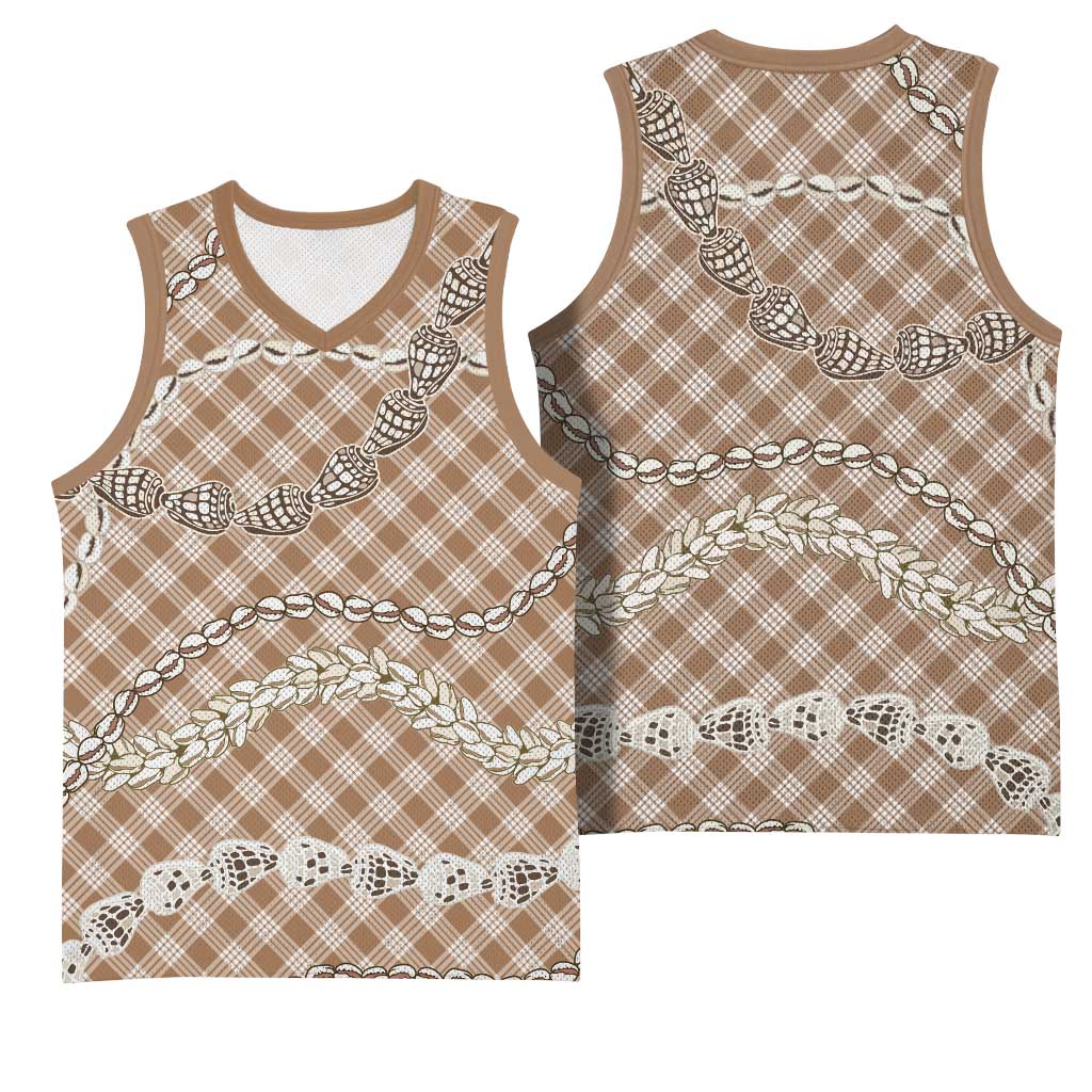 Brown Aloha Hawaii Shell Lei Basketball Jersey Palaka Hebrew Cone Honey Cowrie Elegant Curves - Polynesian Pride