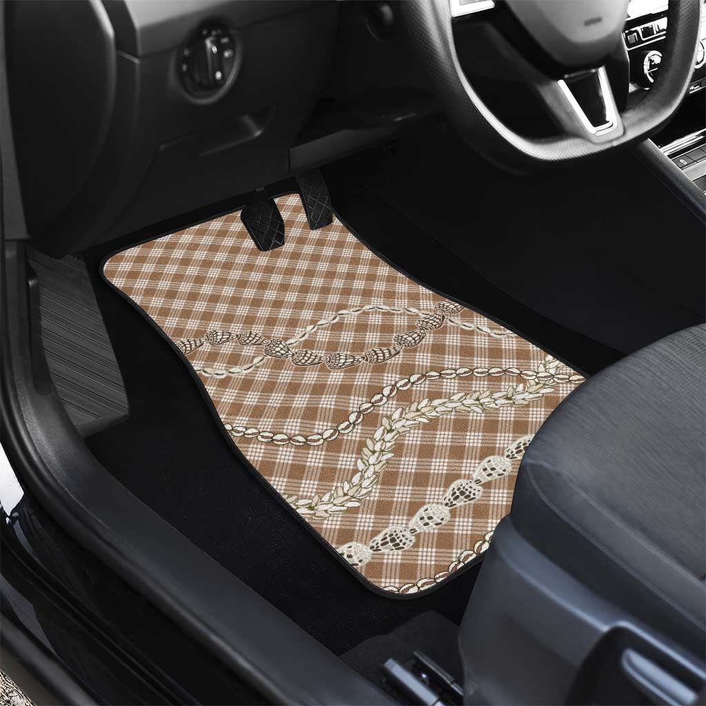 Brown Aloha Hawaii Shell Lei Car Mats Palaka Hebrew Cone Honey Cowrie Elegant Curves - Polynesian Pride