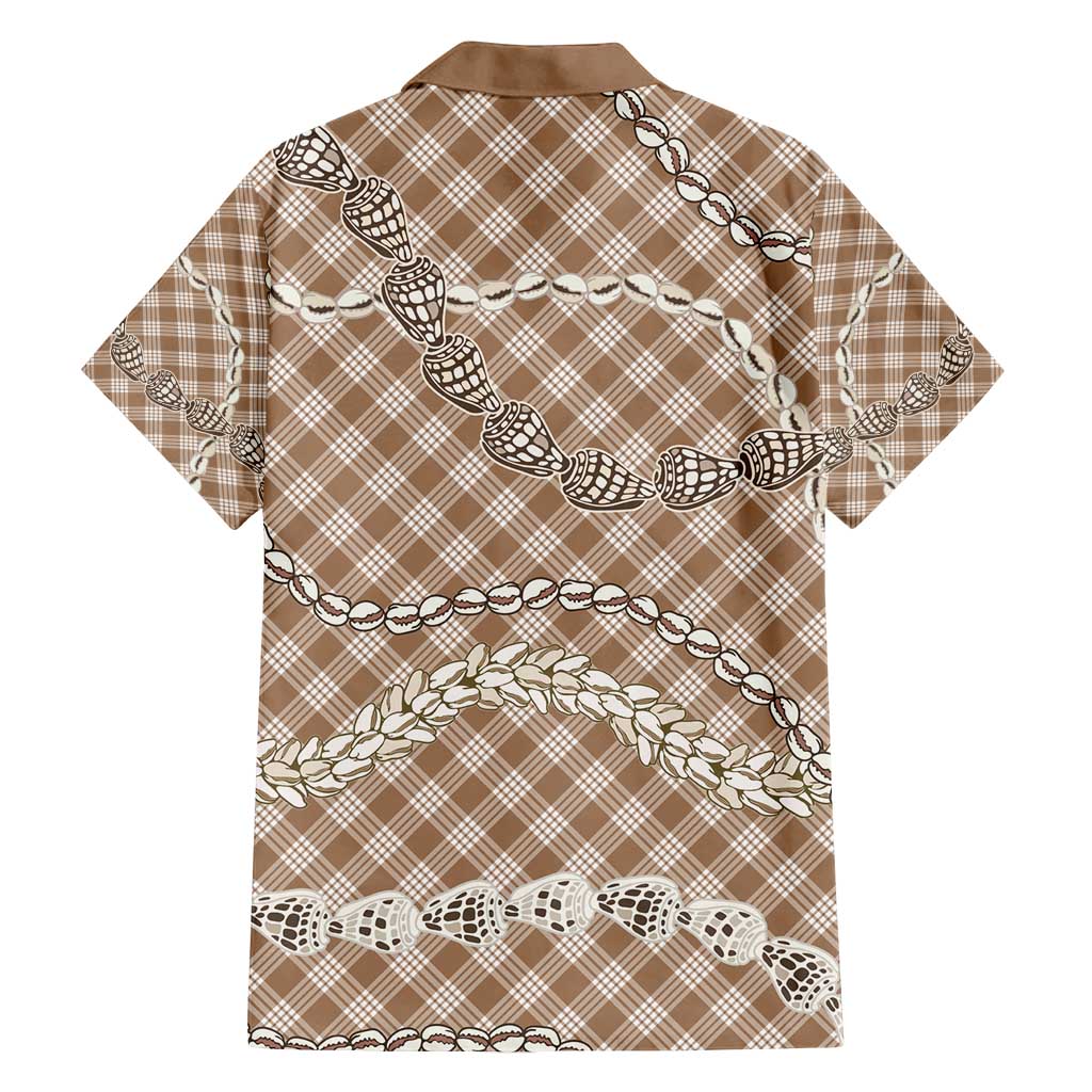 Brown Aloha Hawaii Shell Lei Family Matching Off Shoulder Maxi Dress and Hawaiian Shirt Palaka Hebrew Cone Honey Cowrie Elegant Curves - Polynesian Pride