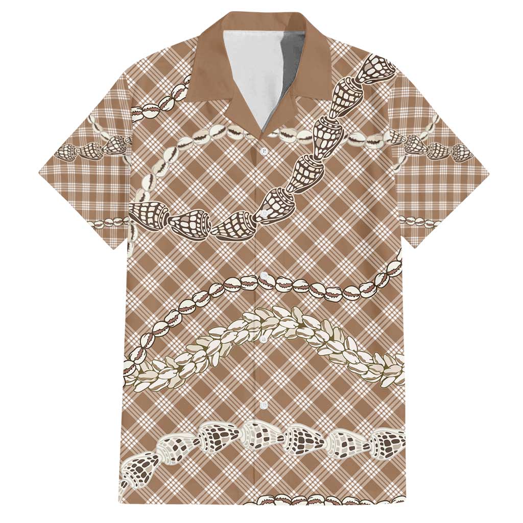 Brown Aloha Hawaii Shell Lei Family Matching Puletasi and Hawaiian Shirt Palaka Hebrew Cone Honey Cowrie Elegant Curves - Polynesian Pride