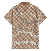 Brown Aloha Hawaii Shell Lei Family Matching Puletasi and Hawaiian Shirt Palaka Hebrew Cone Honey Cowrie Elegant Curves - Polynesian Pride