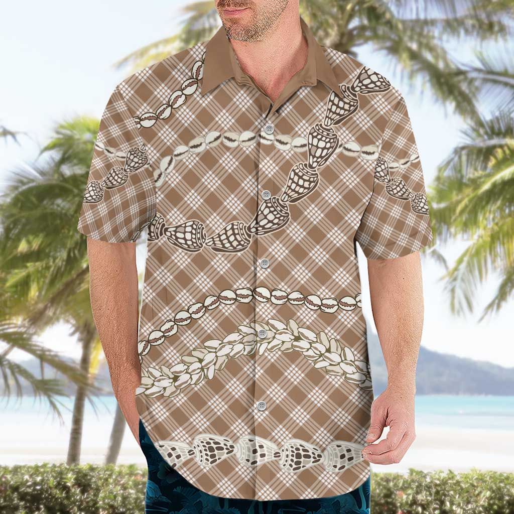 Brown Aloha Hawaii Shell Lei Hawaiian Shirt Palaka Hebrew Cone Honey Cowrie Elegant Curves - Polynesian Pride