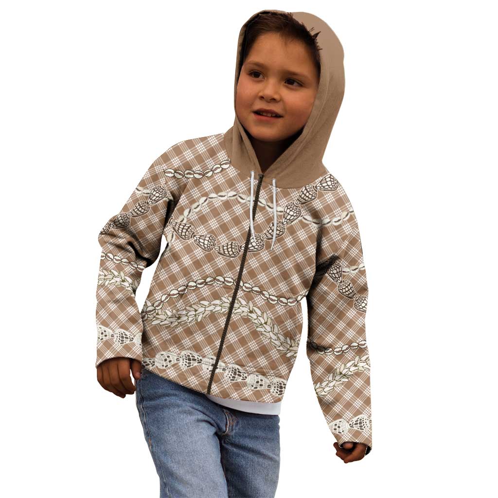 Brown Aloha Hawaii Shell Lei Kid Hoodie Palaka Hebrew Cone Honey Cowrie Elegant Curves - Polynesian Pride
