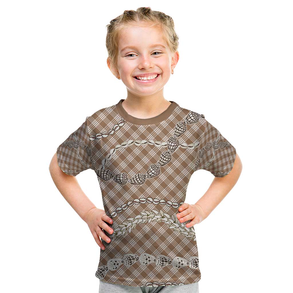 Brown Aloha Hawaii Shell Lei Kid T Shirt Palaka Hebrew Cone Honey Cowrie Elegant Curves - Polynesian Pride